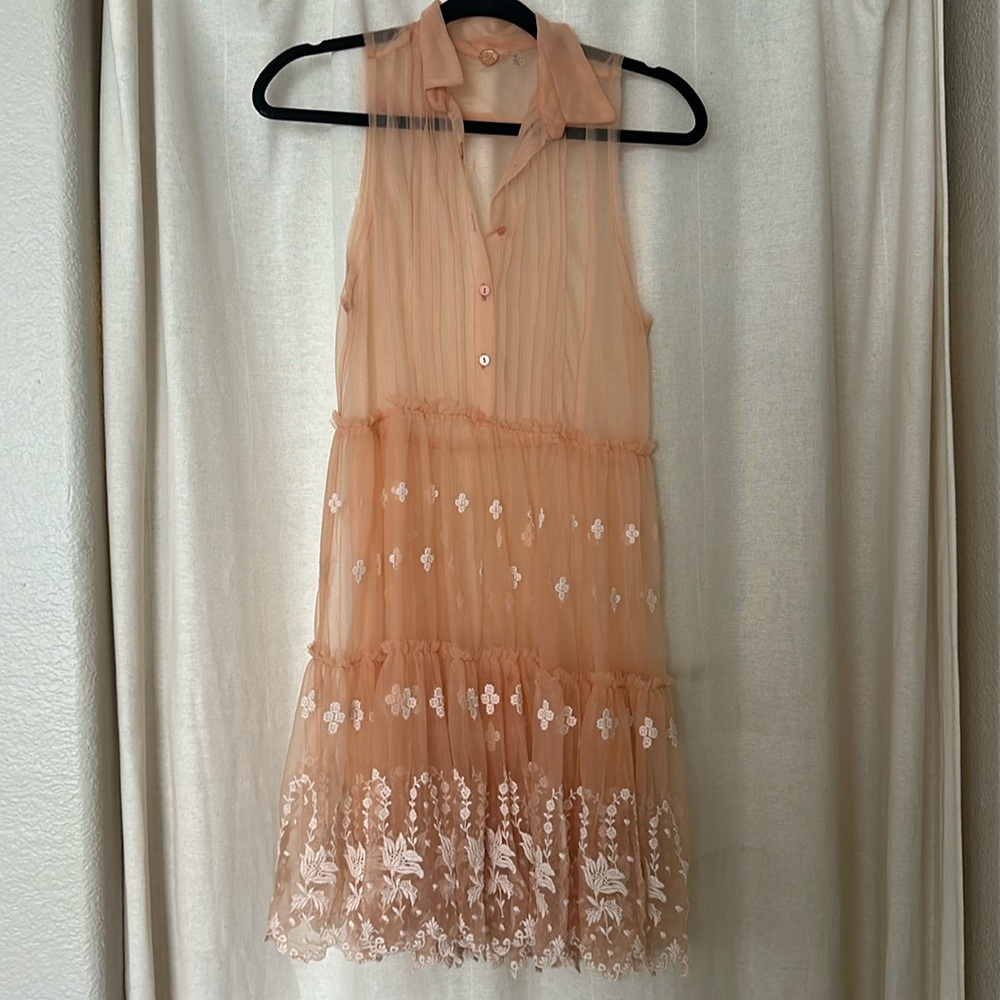 Free people peach midi embroidered dress